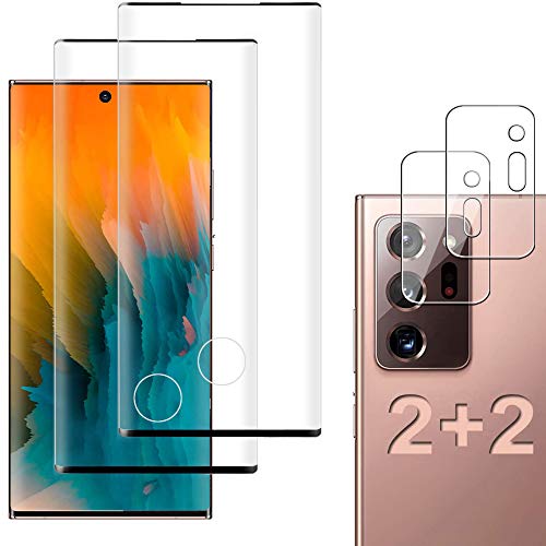 [2+2 Pack] Galaxy Note 20 Ultra Screen Protector Include 2 Pack Tempered Glass Screen Protector + 2 Pack Tempered Glass Camera Lens Protector,HD Clear,Bubble Free for Samsung Galaxy Note 20 Ultra 5G