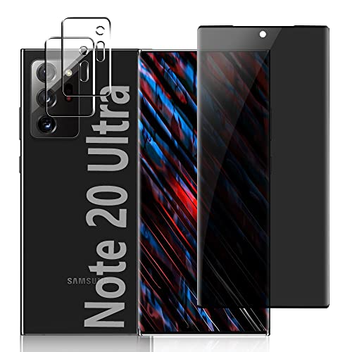 LETANG [1+2 Pack] Galaxy Note 20 Ultra Privacy Tempered Glass Screen Protector + Camera Lens Film [9H Hardness] [3D Full Coverage] [Anti-Fingerprints] for Samsung Galaxy Note 20 Ultra 5G(6.9 Inch)