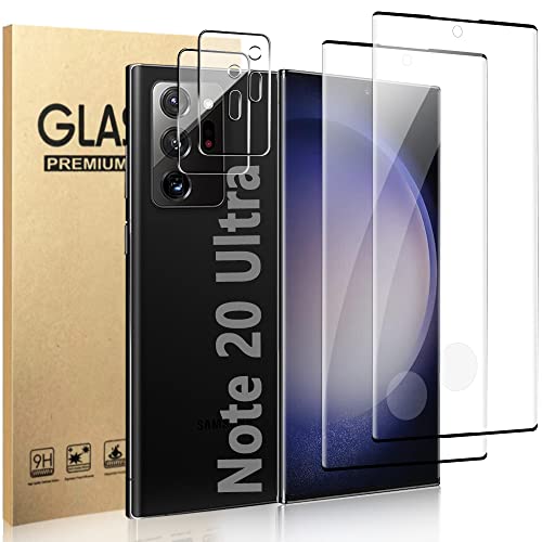 [2+2 Pack]Galaxy Note 20 Ultra Screen Protector with Camera Lens Protector, 9H Hardness Tempered Glass Ultrasonic Fingerprint Support 3D Curved No Bubbles for Samsung Galaxy Note 20 Ultra 5G 6.9 Inch