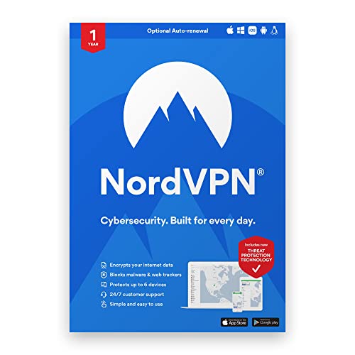 NordVPN Standard - 1-Year VPN & Cybersecurity Software Subscription For 6 Devices - Block Malware, Malicious Links & Ads, Protect Personal Information [Physical box]