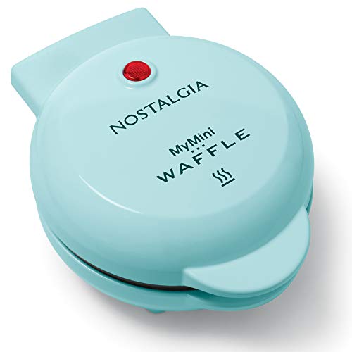 Nostalgia MyMini Personal Electric Waffle Maker, 5-Inch Cooking Surface, Waffle Iron for Hash Browns, French Toast, Grilled Cheese, Quesadilla, Brownies, Cookies, Aqua
