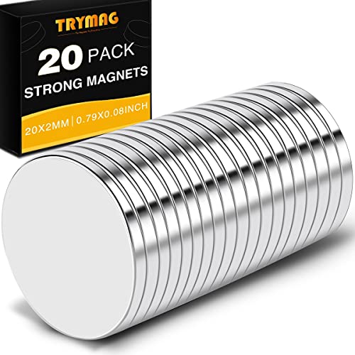 TRYMAG Magnets, 20Pcs Strong Neodymium Magnets for Crafts, Heavy Duty Magnets Small Round Refrigerator Magnets for Office, Whiteboard, Dry Erase Board Cabinets - 0.79 x 0.08 Inch