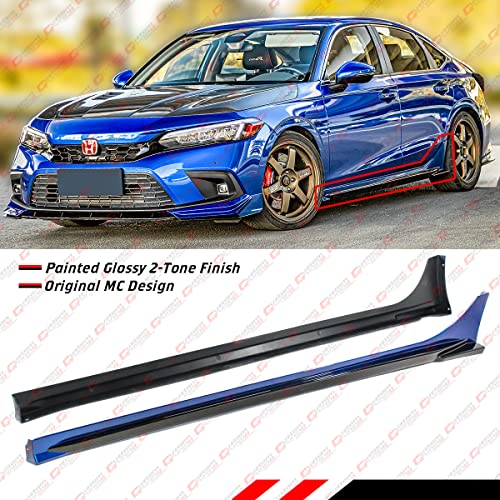 MC Style JDM FE180 Painted Two Tone Aegean Blue Gloss Black Side Skirt Extension Compatible for 2022 2023 Honda Civic EX LX Si Touring Sport Hatchback Sedan All Models