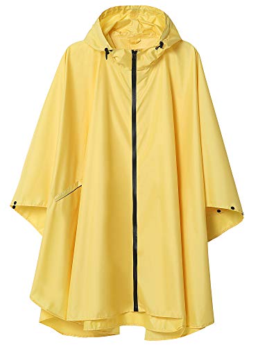 SaphiRose Rain Poncho Jacket Coat Hooded for Adults with Pockets (Yellow) One Size