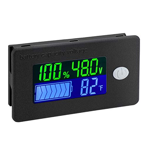 48v Battery Meter, DROK 10-100v Marine RV Battery Capacity Volt Monitor 12v 24v, Lithium Battery Voltage Fahrenheit Temp Indicator Gauge