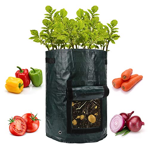 ANPHSIN 4 Pack 10 Gallon Garden Potato Grow Bags with Flap and Handles Aeration Fabric Pots Heavy Duty Vegetable Planter Bag for Tomato, Fruits