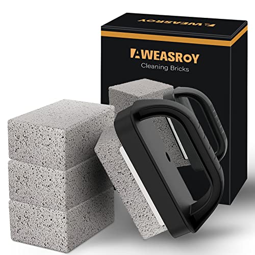 Wzporzst Grill Griddle Cleaning Brick Block, Heavy Duty Grill Cleaning Stone Bricks with Handle, Pumice Griddle Cleaning Stone for Removing BBQ Grills, Pool, Sink(4 Pack)