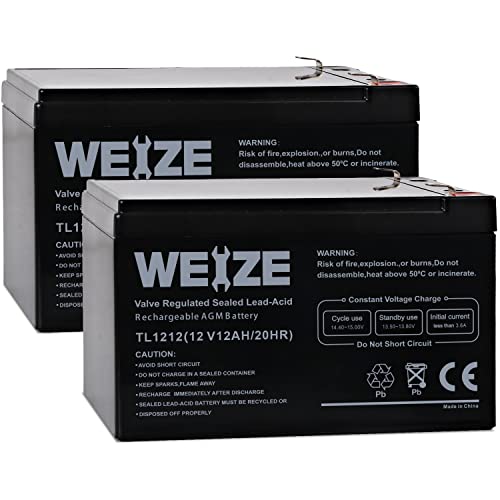 Weize 12 Volt 12AH SLA Rechargeable Battery Replace UB12120, EXP1212, 6FM12, LHR12-12, GPS12-12, F2, 2 Pack