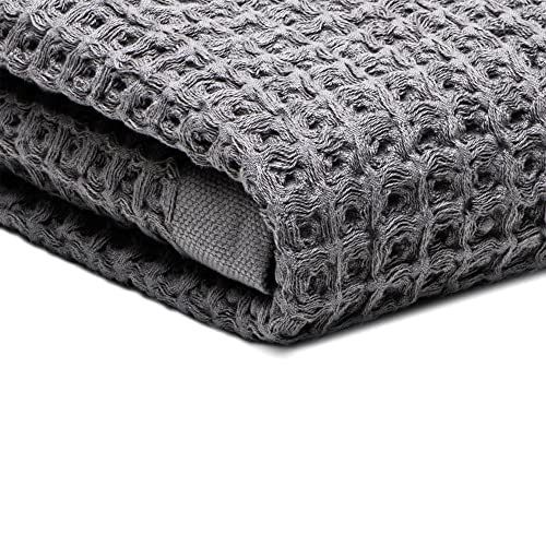 SUTERA - Silverthread Waffle Towel California - Grown Pima Cotton, Quick Drying, Ultra Soft, Lightweight and Absorbent - Waffle Weave Design - Luxury Towel (Bath, Grey) 31"x57"