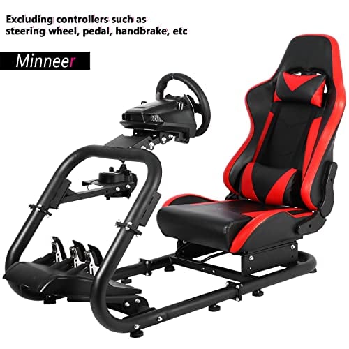 Minneer Immersion Racing Simulator Cockpit/with Red&Black Seat/Fit for Thrustmaster,FANTEC,logitech G25,G29,G92,G923 /Height Adjustable Gaming Steering Wheel Stand (Only Frame & Chair Included)