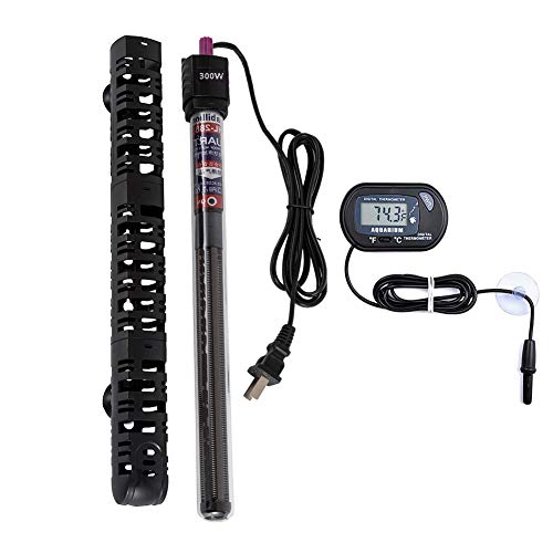 MQ Submersible Aquarium Heater Auto Thermostat, 300W Fish Tank Heater with LCD Digital Aquarium Thermometer, Shatter-Proof and Blast-Proof