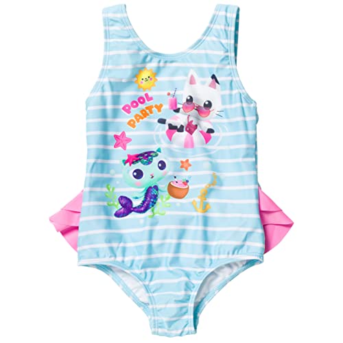 Dreamworks Gabby's Dollhouse Mercat Pandy Paws Little Girls One Piece Bathing Suit Blue/White 6