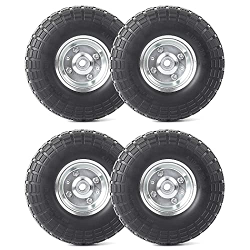 (4-Pack) AR-PRO 10-Inch Solid Rubber Tires and Wheels - Replacement 4.10/3.50-4 Tires and Wheels with 5/8 Axle Bore Hole, 2.2 Offset Hub, and Double Sealed Bearings - Perfect for Gorilla Carts