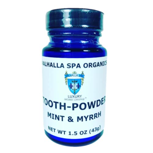Tooth Powder with Mint and Myrrh Gum | Natural Toothpaste | Fluoride Free | Whitening | Polishing | Valhalla Spa Organics 1.5 oz