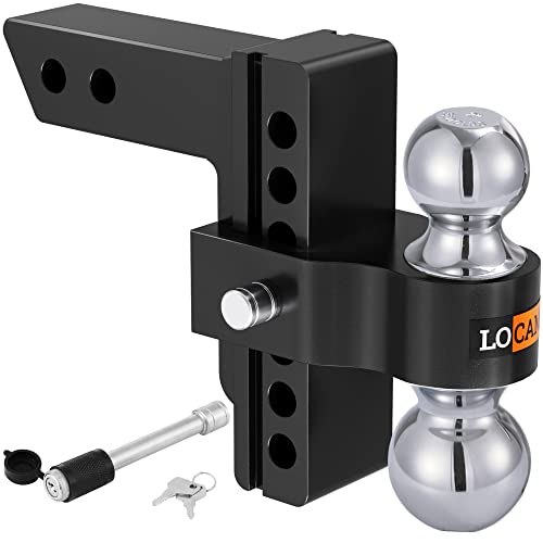LOCAME Adjustable Trailer Hitch, Fits 2-Inch Receiver, 6-Inch Drop/Rise Aluminum Drop Hitch,12,500 LBS GTW-Tow Hitch for Heavy Duty Truck with Double Stainless Steel Locks, Black, LC0024