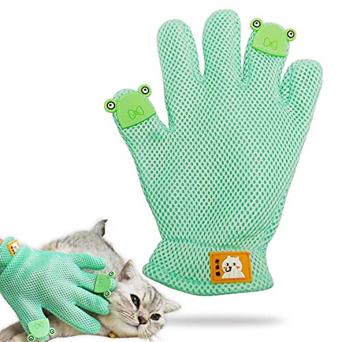 FURBB Pet Grooming Glove - Cat Dog Gentle Deshedding Brush Glove - Efficient Pet Hair Remover Massage Mitt - Enhanced Five Finger Design Perfect for Long Short Fur, Right Hand Pet Bathing (Green)