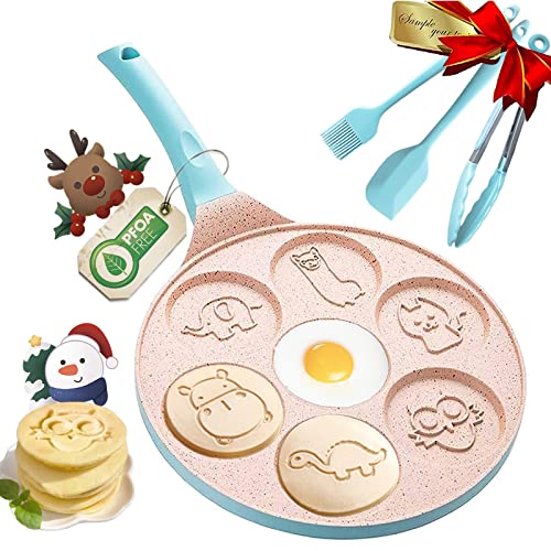 DAYOOH Pancake Pan Nonstick, Egg Waffle Maker Breakfast Silver Dollar Pancake Waffle Pan for Pancakes Nonstick Pancake Maker Griddle, Crepe Maker 7 Animal Pancakes Molds for Kids Omelette Skillet Pan