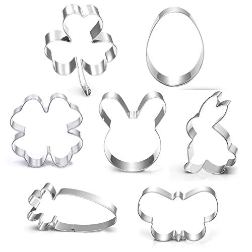 Shamrock Easter Cookie Cutter Set-3 Inches-7 Piece-Shamrock, Egg, Bunny, Carrot, Flower, Butterfly, Bunny Face, Easter Cutter Fondant Molds for Kids Holiday Celebration.