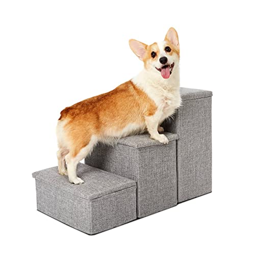 PET AWESOME Dog Stairs with Storage and Adjustable Steps for a Puppy, Small or Medium Dog