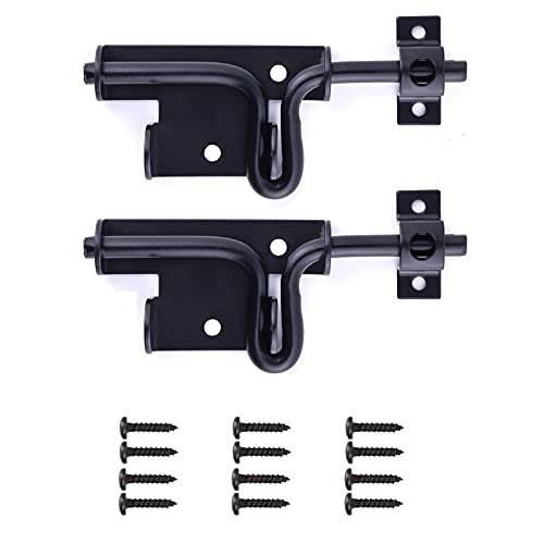 2 Pack Heavy Duty Sliding Bolt Gate Latch  Black Thickened Metal Sliding Bolt Door Lock with Padlock Hole for Wooden Fence/Shed Door/Yard Door/Barn Door/Interior and Outdoor Latch