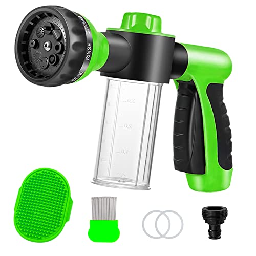 Pup Jet Dog Wash Hose Attachment, High Pressure 8 Way Garden Hose Nozzle Foam Sprayer with Soap Dispenser Bottle for Watering Flowers, Car Washing, House Cleaning, Pet Shower Bathing Tool