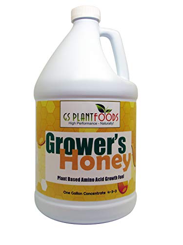 Growers Honey Vegan Plant Based Liquid Fertilizer by GS Plant Foods- Organic Plant Food 4-3-3 NPK for Huge Vegetative Growth (1 Gallon) - Liquid Fertilizer for Vegetables, Bigger Flowers and Jumbo Fruits