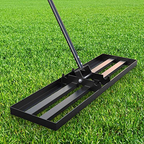 GAW Black Lawn Leveling Rake, 36" x 10" 7.2ft Handle Heavy Duty Ground Plate Leveling Tool Powder Coated Levelawn for Yard, Backyard, Garden, Golf Couse, Farm, Pasture