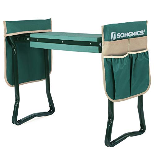 SONGMICS Garden Kneeler and Seat, Gardening Gifts for Women Men, Folding Gardening Stool, with Soft Thick Kneeling Pad, Dark Green UGGK50L