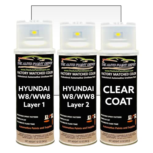 Auto Paint Depot Touch Up Paint for Hyundai Elantra,Sonata,Verna-Quartz White Tricoat WW8/W8 (All Years, All Models) Aerosol Spray with Clear Coat