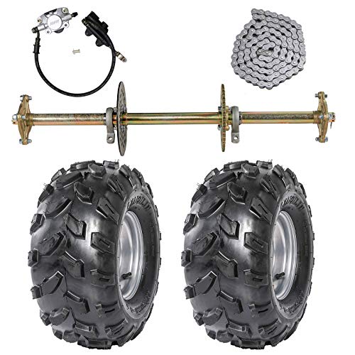 ZXTDR 1" Steel Live Axle with 18x9.5-8 Tubeless Wheels Tires Rim and Chain Sprocket Brake Master Cylinder for Go Kart Quad Trike Golf Carts