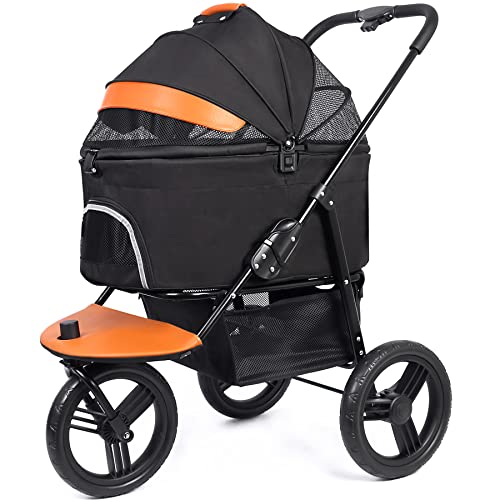 Nahofi Dog Stroller for Medium Small Dogs, 3in1 Pet Stroller Zipperless Dog Cat Jogger Stroller 3 Wheels with Detachable Dog Carriage, Storage Basket and One-Button Folding Frame for Pets Walk-Black