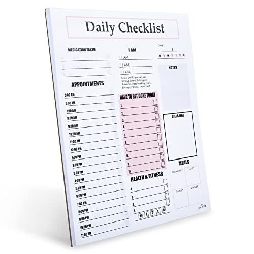 NiiViin Daily Planner, Workday Organizer, Daily Grind Planner, Meal Planning, ADHD For Adults, Pink Notepad, Event Task Organizer, Timeblock Planner, Habit Tracker, Manifestation with Positive Affirmations, Health and Fitness, Undated Tear-Off Sheets, 8.5"x11" (50 Sheets)