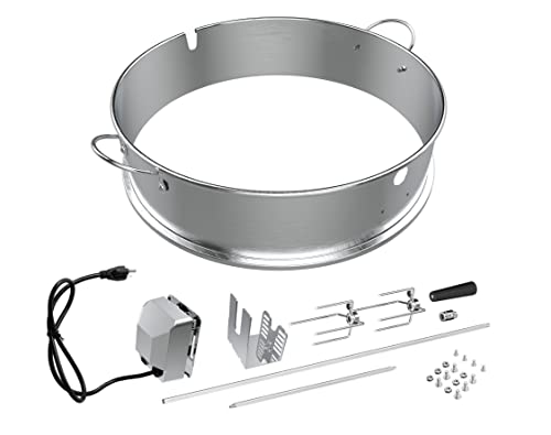 Universal Stainless Steel BBQ Grill Rotisserie Kit for 22.5" Kettle Gril as Weber Original Kettlel and Other Charcoal/Gas Grills: Kettle Rotisserie Ring, Spit Rod Extendable from 27" to 40", AC Motor, Meat Forks