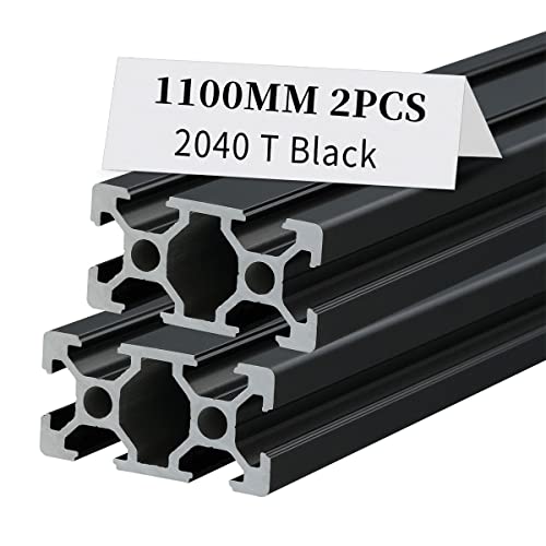 BELLA BAYS 2pcs 43.31 inch 1100mm 2040 T Slot Aluminum Extrusion European Standard Anodized Black Linear Rail Guide Frame for 3D Printer Laser Engraving Machine CNC Workbench DIY