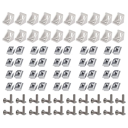 PZRT 2020 Series Aluminum Profile Connector Set, 20pcs Corner Bracket,40pcs T-Slot Nuts, 40pcs M5x8 mm Hex Socket Cap Screw Bolt for 6mm Slot Aluminum Profile Accessories