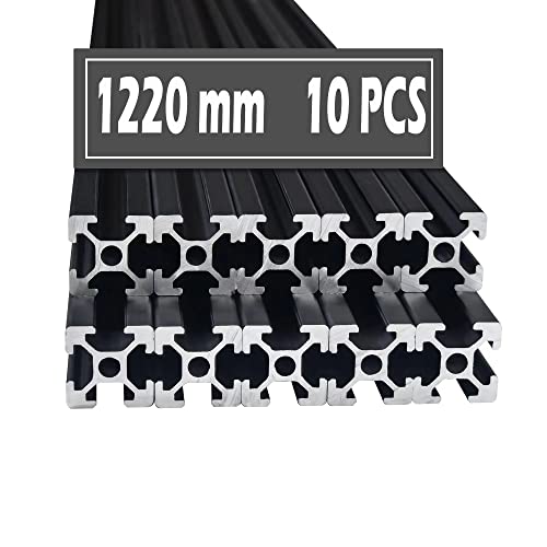 Montex 10 Pack 48 Inch 2020 T Slot Aluminum Extrusion with 1220mm Length, European Standard Anodized Linear Rail Aluminum Profile Extrusion for 3D Printer and CNC, Black