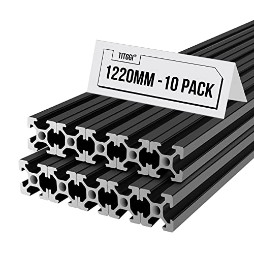 10PCS 48inch(1220mm) T Slot 2020 Aluminum Extrusion Profile for 3D Printer and CNC DIY, High-Strength European Standard Extruded Aluminum Linear Rail Guide, Anodizing Technology(Black)
