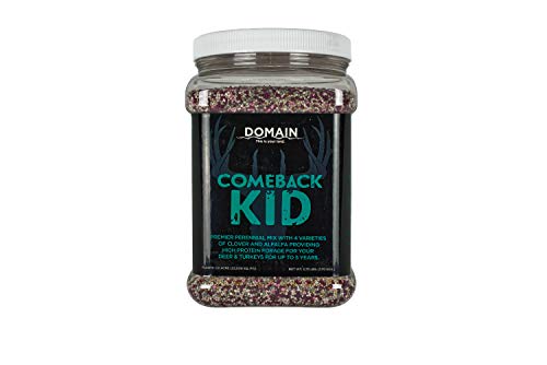 Domain Outdoor Comeback Kid Food Plot Seeds for Deer, Special Varieties of Clover & Alfalfa, Great to Plant in Spring, High Protein Forage, Year-Round Food & Attraction, Lasts up to 5 Years, 1/2 Acre