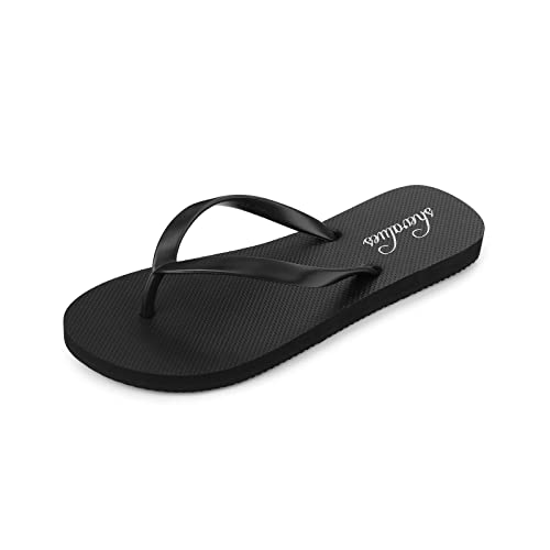 shevalues Slim Flip Flops for Women Beach Rubber Shower Shoes Basic Thong Sandals, Black, 7.5