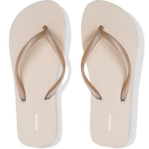 Adokoo Womens Flip Flops Black Flip Flops Summer Beach Sandals Thong Style Comfortable Flip Flops(Taupe,US11)