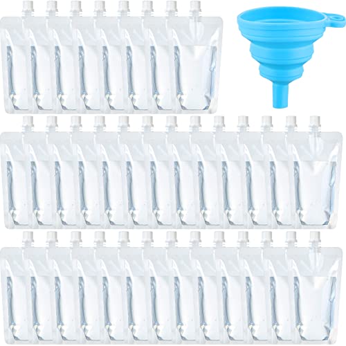 150 Pieces Plastic Flasks Reusable Drink Pouches Concealable Water Pouch Leak Proof Bags Bulk for Hiding with Collapsible Silicone Funnel for Travel Outdoor (8 OZ)