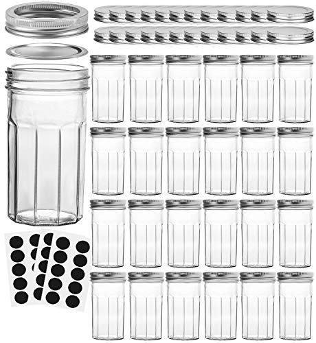 VERONES Mason Jars Canning Jars, 8 OZ Jelly Jars With Regular Lids and Bands, Ideal for Jam, Honey, Wedding Favors, Shower Favors, DIY Spice Jars, 24 PACK