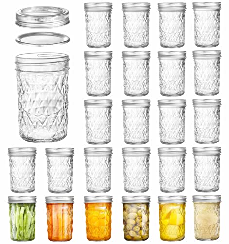 Tebery 24 Pack Regular-Mouth Glass Mason Jars, 8oz Canning Jars Jelly Jars with Airtight lids and Bands for Canning, Preserving, Meal Prep, Overnight Oats, Jam