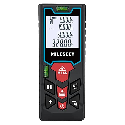 Laser Measure 330 ft, MiLESEEY Laser Tape Measure  1/16in Accuracy Laser Measurement Tool for Area Volume and Pythagoras Measurement, LCD Backlit with Mute, 2 Bubble Levels and Battery Included