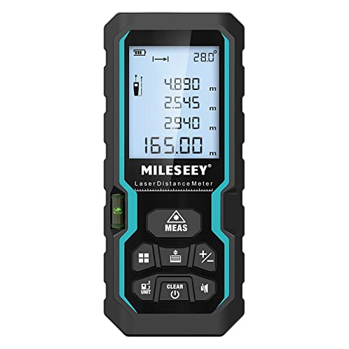 Laser Measure with Digital Angle Display, Mileseey by RockSeed 165 Feet with Electronic Level Control,M/in/Ft Unit Switching Backlit LCD and Pythagorean Mode, Measure Distance, Area, Volume