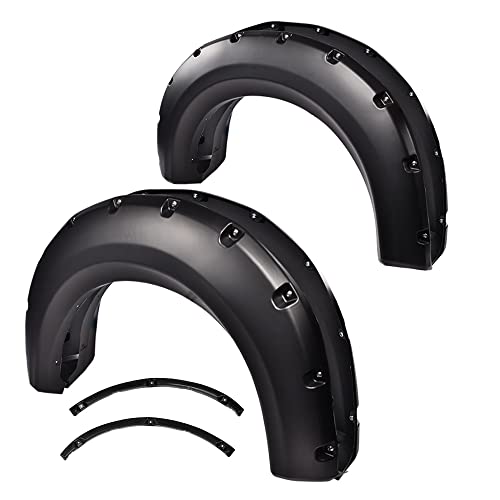 PIT66 Fender Flares, Compatible with 2009-2014 Ford F150 Styleside(NOT For Platinum and Raptor models), Paintable Smooth Matte Black Pocket Riveted Style Wheel Flares Set, 4 Pcs