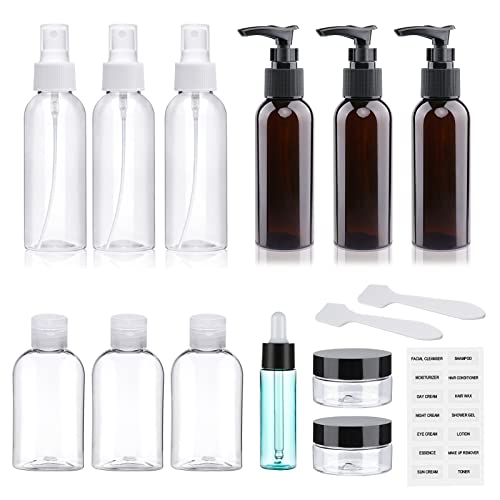 Travel Bottles for Toiletries Leak Proof Travel Containers for Toiletries TSA Approved Travel Spray Bottles Squeeze Bottles for Lotion Shampoo Cosmetic and Personal Travel Essentials (3.4 oz,15 Pack)