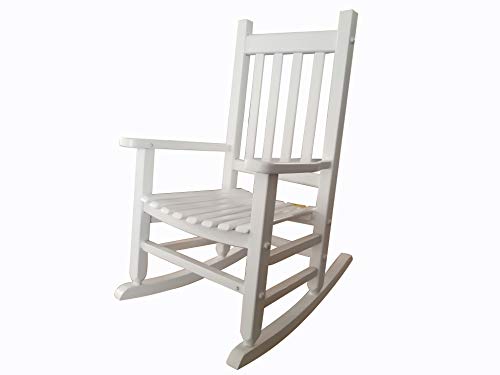 Rocking Rocker - K086WT Durable White Childs Wood Porch Rocker/Outdoor Rocking Chair - Indoor or Outdoor - Suitable for 4-8 Years Old