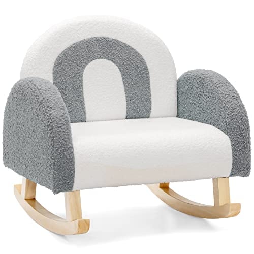 INFANS Kids Sofa, Toddler Rocking Chair with Solid Wooden Frame, Anti-Tipping Design, Plush Fabric, Children Armchair for Nursery Kindergarten Playroom Preschool, Gift for Boys Girls (Grey)