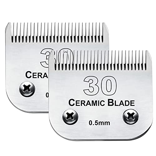 2Pack #30 Blade Dog Grooming Clipper Replacement Blades Compatible with Andis/Wahl/Oster Dog Clippers,Detachable Ceramic Blade & Stainless Steel Blade,Size-30, 1/50-Inch Cut Length (64260)